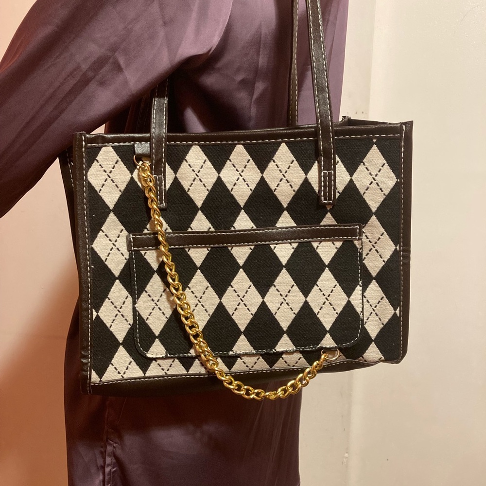 Vintage Argyle Shoulder Purse with Chain